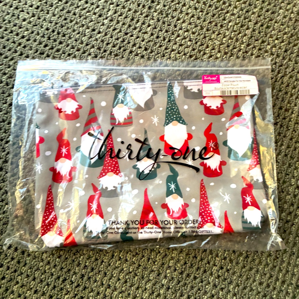 Thirty-One Festive Gnome zipper pouch